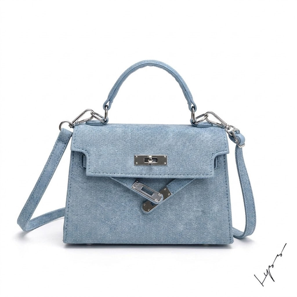 LYSS Luna - Borsa a Mano in Denim Vintage | Mini Bag con Tracolla Regolabile e Chiusura a Fibbia