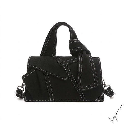 LYSS Amélie - Borsa a Mano in Denim Patchwork | Mini Bag con Nodo e Tracolla Regolabile