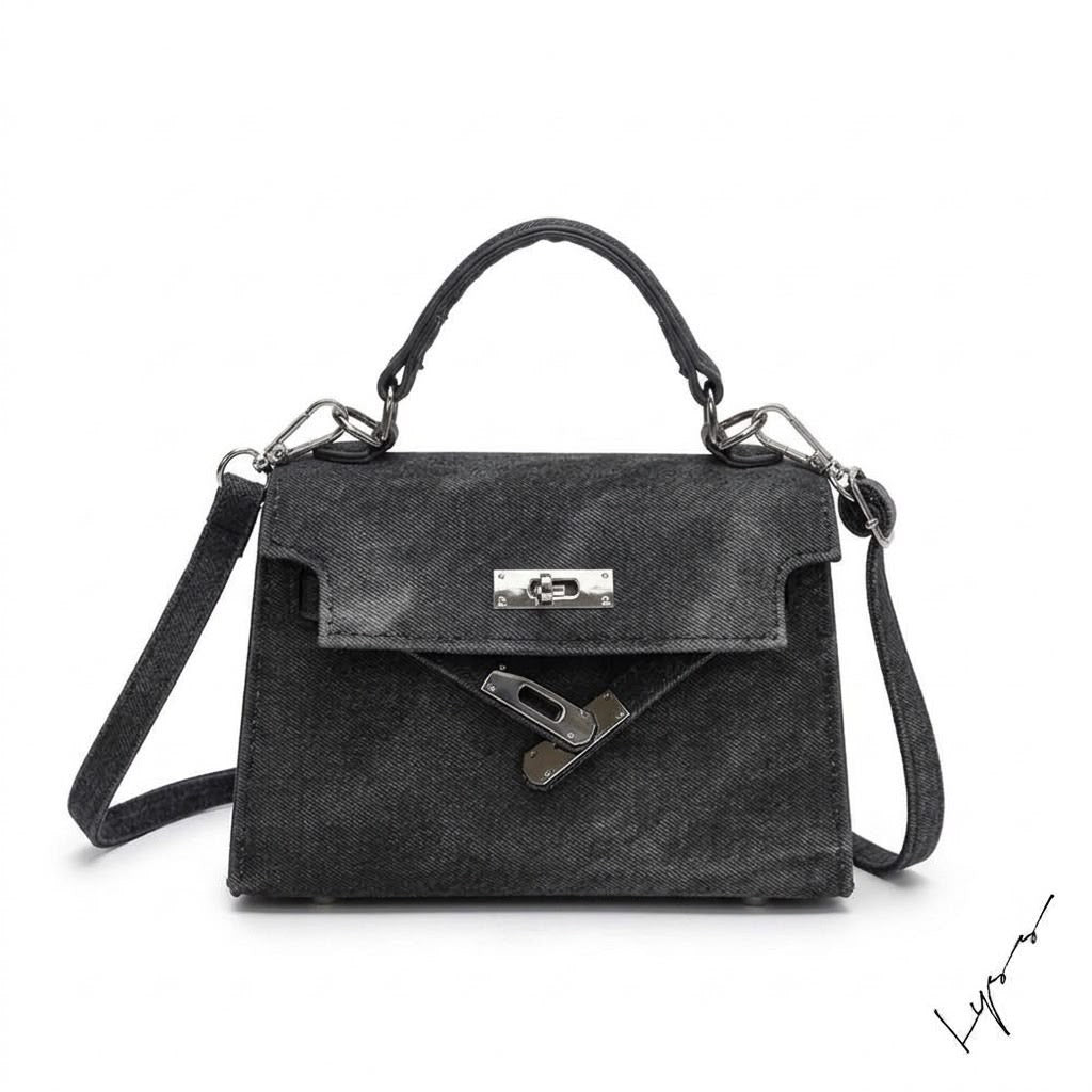 LYSS Luna - Borsa a Mano in Denim Vintage | Mini Bag con Tracolla Regolabile e Chiusura a Fibbia